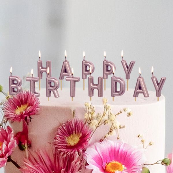 Kirjainkynttilät Happy Birthday Ruusukulta
