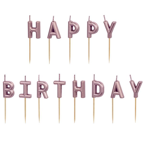 Kirjainkynttilät Happy Birthday Ruusukulta