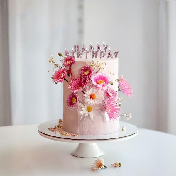 Kirjainkynttilät Happy Birthday Ruusukulta