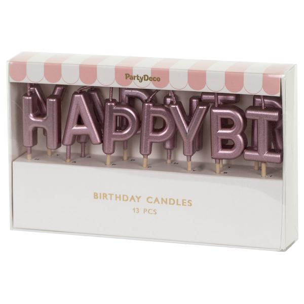 Kirjainkynttilät Happy Birthday Ruusukulta