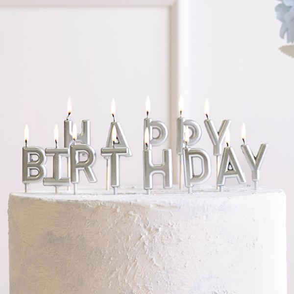 Happy Birthday Kirjainkynttilät Hopea