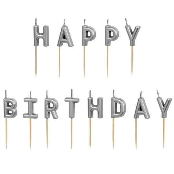 Happy Birthday Kirjainkynttilät Hopea