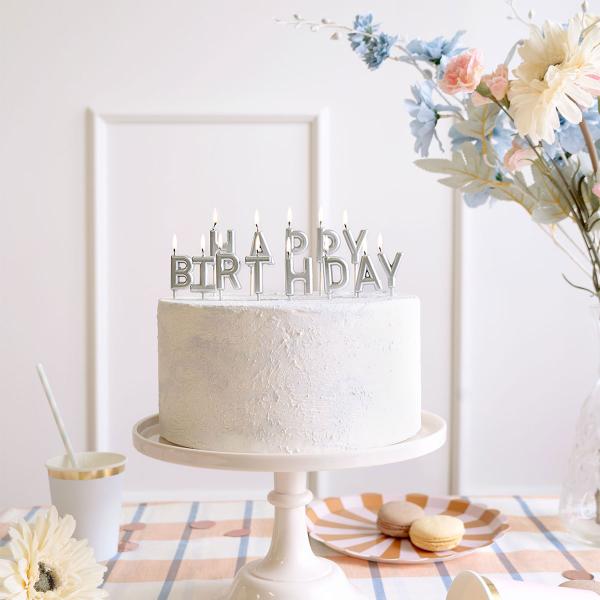 Happy Birthday Kirjainkynttilät Hopea