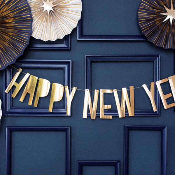 Uudenvuoden Banderolli Happy New Year Kulta