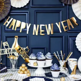 Uudenvuoden Banderolli Happy New Year Kulta