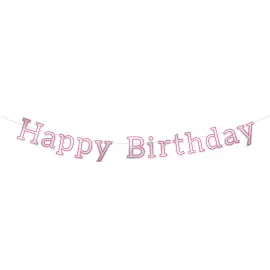 Banderolli Happy Birthday Hopea & Vaaleanpunainen