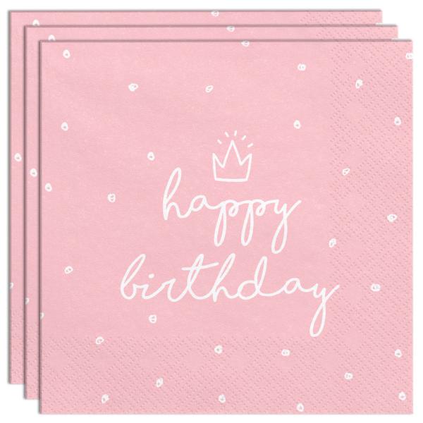 Vaaleanpunaiset Happy Birthday Lautasliinat Valkoisilla Pisteillä