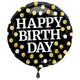 Pilkullinen Happy Birthday Folioilmapallo Musta