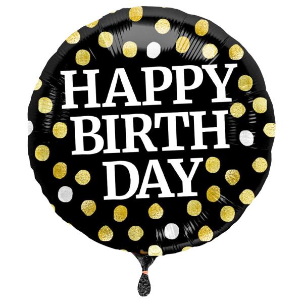 Pilkullinen Happy Birthday Folioilmapallo Musta
