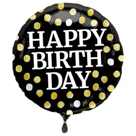 Pilkullinen Happy Birthday Folioilmapallo Musta