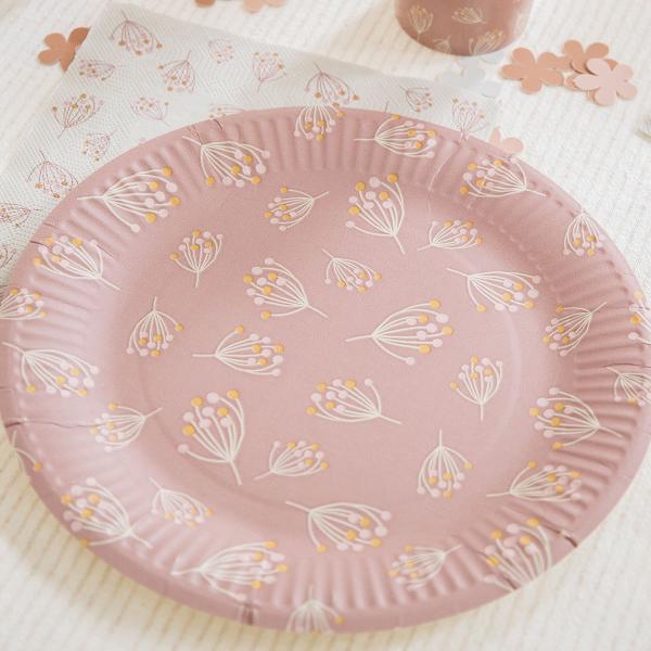 Pahvilautaset Kukkiva Pinkkiruskea 8 kpl