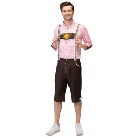 Oktoberfest Lederhosen Ruskea/Pinkki/Valkoinen
