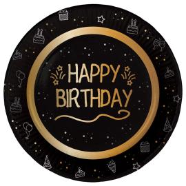 Pahvilautaset Happy Birthday Musta 8 kpl