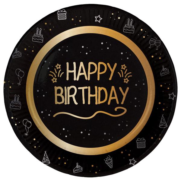 Pahvilautaset Happy Birthday Musta 8 kpl