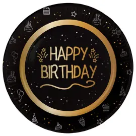 Pahvilautaset Happy Birthday Musta 8 kpl