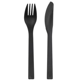 Mustat Uudelleenk&auml;ytett&auml;v&auml;t Muoviaterimet 12 kpl