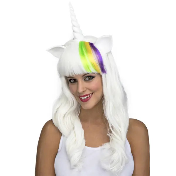 Valkoinen Unicorn Peruukki Sarvella