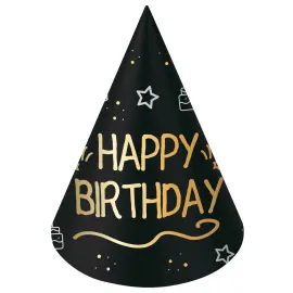 Happy Birthday Juhlahatut Musta 6 kpl