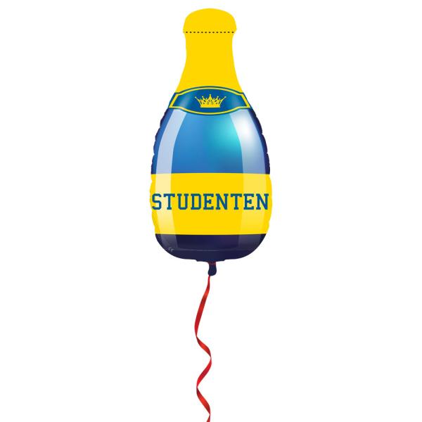 Samppanjapullon Muotoinen Ylioppilaan Folioilmapallo Studenten Sinikeltainen