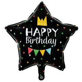 Happy Birthday Folioilmapallo T&auml;hti Musta 46 cm