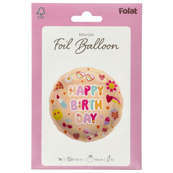 Pyöreä Folioilmapallo Happy Birthday Boho Girlz
