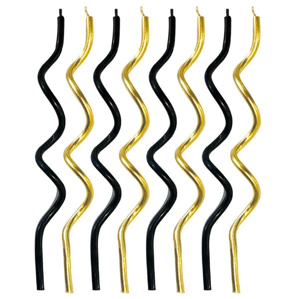 Kierretyt Kakkukynttilät Kulta ja Musta 8 kpl
