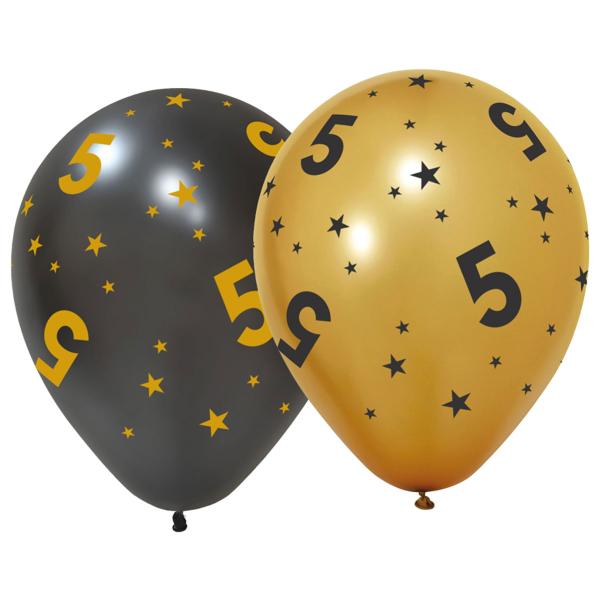 Lateksiilmapallot Tähdillä ja Numerolla 5, 6 kpl