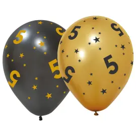 Lateksiilmapallot Tähdillä ja Numerolla 5, 6 kpl