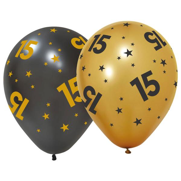 Lateksiilmapallot Tähdillä ja Numerolla 15, 6 kpl