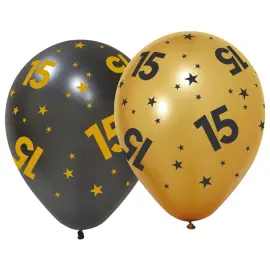 Lateksiilmapallot T&auml;hdill&auml; ja Numerolla 15, 6 kpl