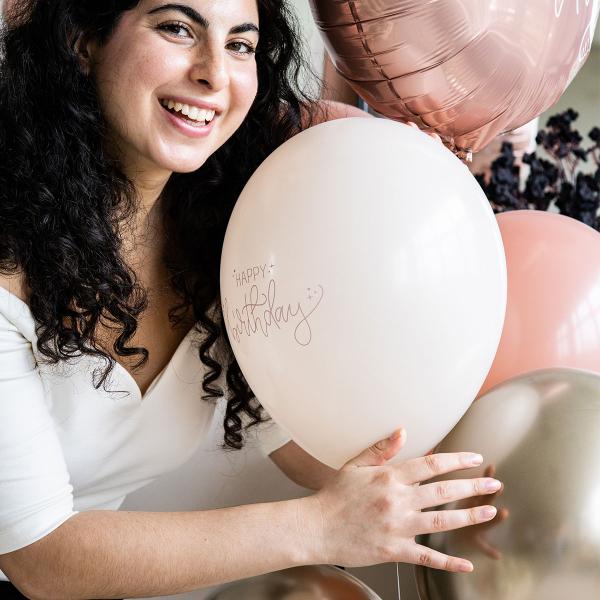Lateksiilmapallot Happy Birthday Kermapinkki/Oliivinvihreä/Kermanvalkoinen 6 kpl