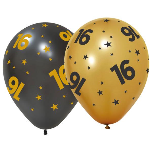 Lateksiilmapallot Tähdillä ja Numerolla 16, 6 kpl