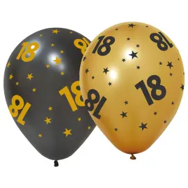 Lateksiilmapallot Tähdillä ja Numerolla 18, 6 kpl