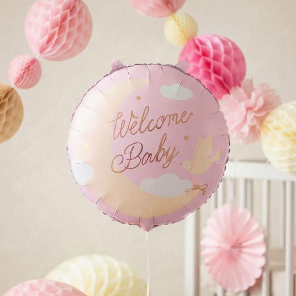 Folioilmapallo Welcome Baby Vaaleanpinkki Pyöreä 35 cm
