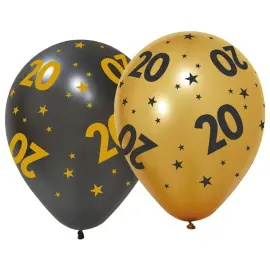 Lateksiilmapallot T&auml;hdill&auml; ja Numerolla 20, 6 kpl