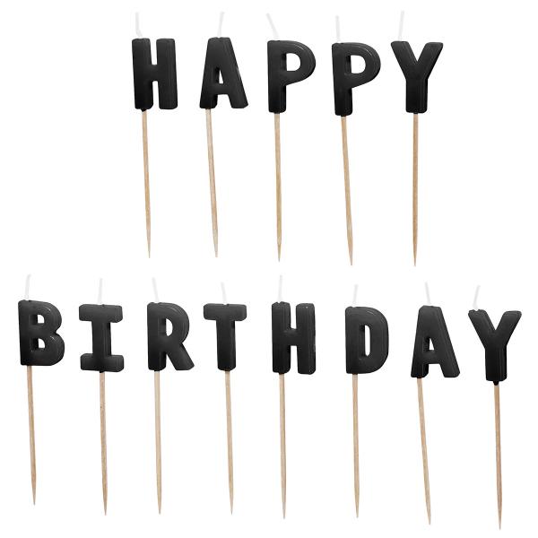 Kirjainkynttilät Happy Birthday Musta