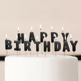 Kirjainkynttil&auml;t Happy Birthday Musta