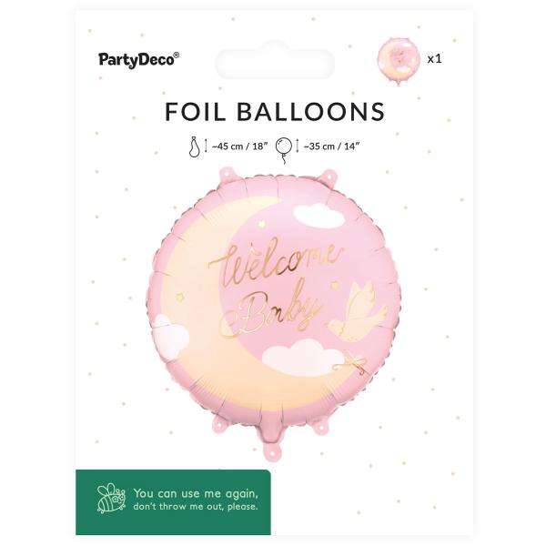 Folioilmapallo Welcome Baby Vaaleanpinkki Pyöreä 35 cm