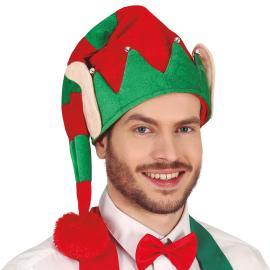 Raidallinen Tonttulakki Korvilla ja Kelloilla