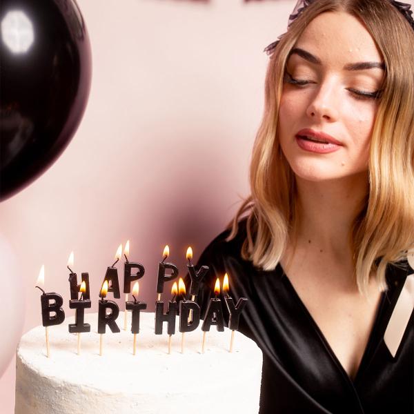 Kirjainkynttilät Happy Birthday Musta