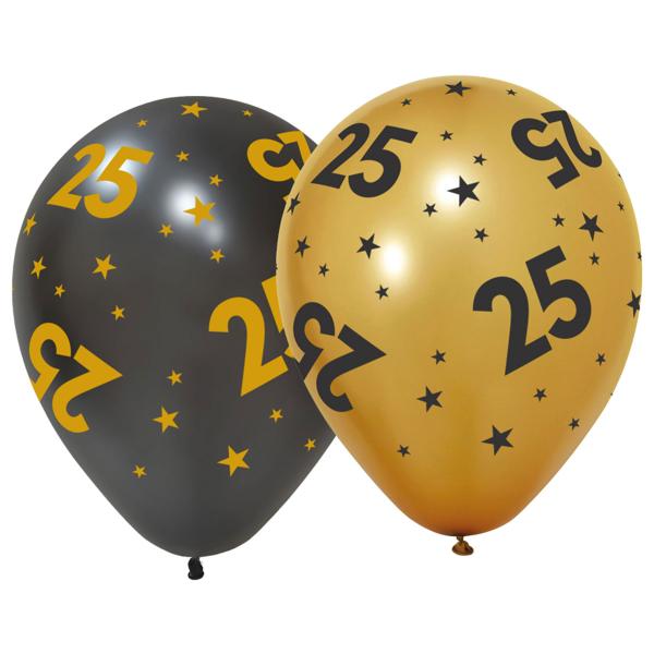 Lateksiilmapallot Tähdillä ja Numerolla 25, 6 kpl