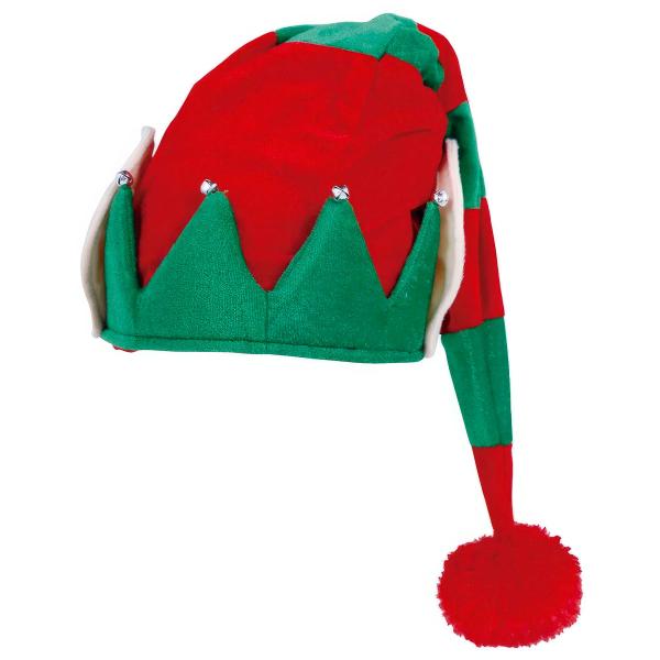 Raidallinen Tonttulakki Korvilla ja Kelloilla