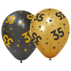 Lateksiilmapallot T&auml;hdill&auml; ja Numerolla 35, 6 kpl