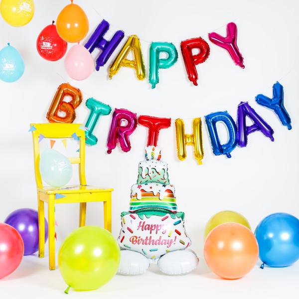 Folioilmapallosetti Happy Birthday Kakkuaihe