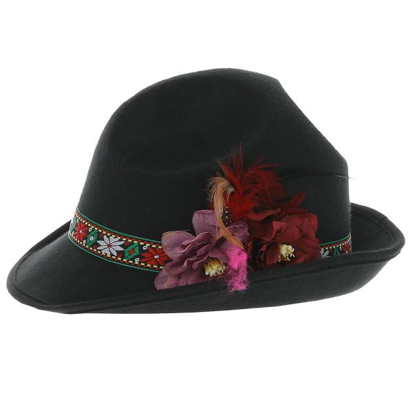 Musta Dirndl Hattu Höyhenillä ja Kukilla