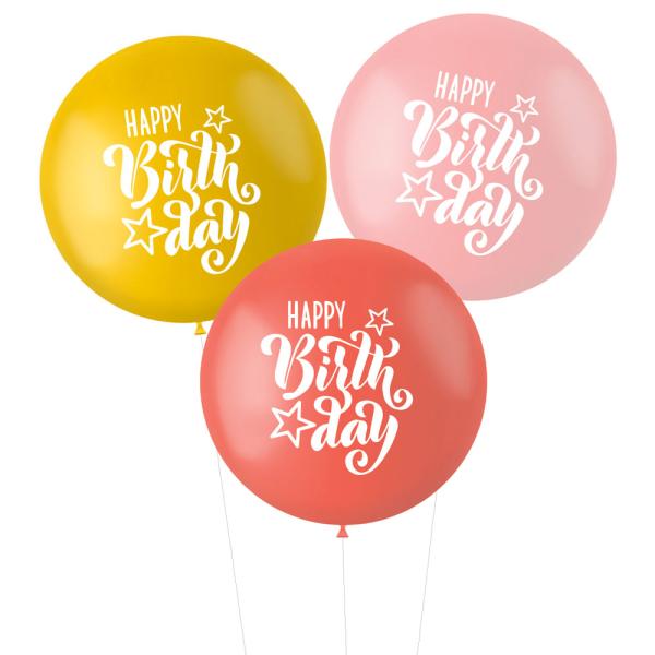 Ilmapallot XL Happy Birthday Vaaleanpunainen/Punainen/Keltainen