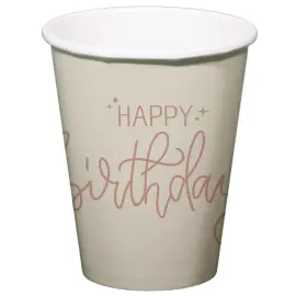 Pahvimukit Happy Birthday Kermanvalkoinen/Kermapinkki 8 kpl
