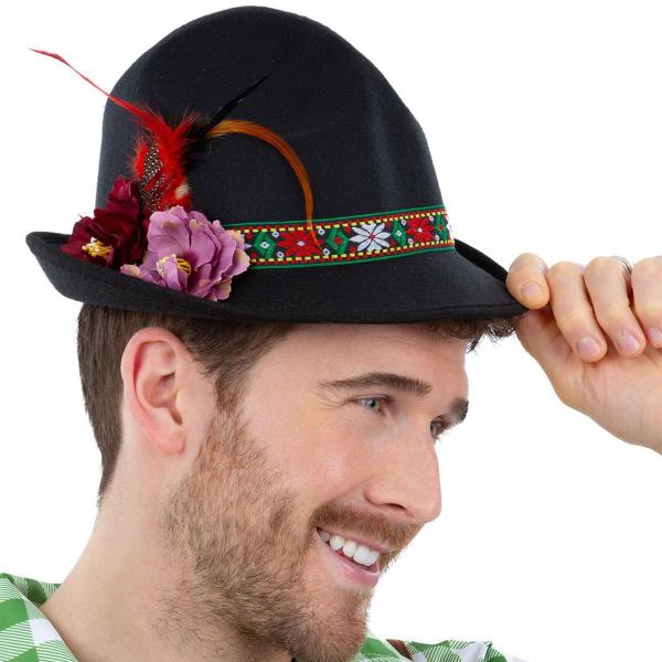 Musta Dirndl Hattu Höyhenillä ja Kukilla