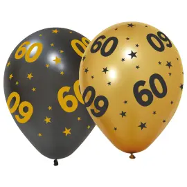 Lateksiilmapallot T&auml;hdill&auml; ja Numerolla 60, 6 kpl