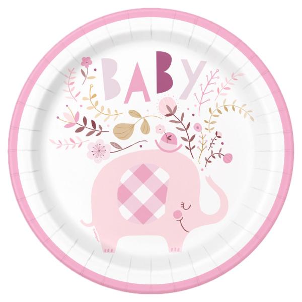 Babyshower Pahvilautaset Elefantti Vaaleanpunainen